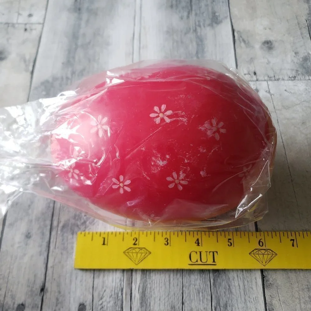 Large Pink Egg Candle with Pink Flowers - Wax Burning - Easter